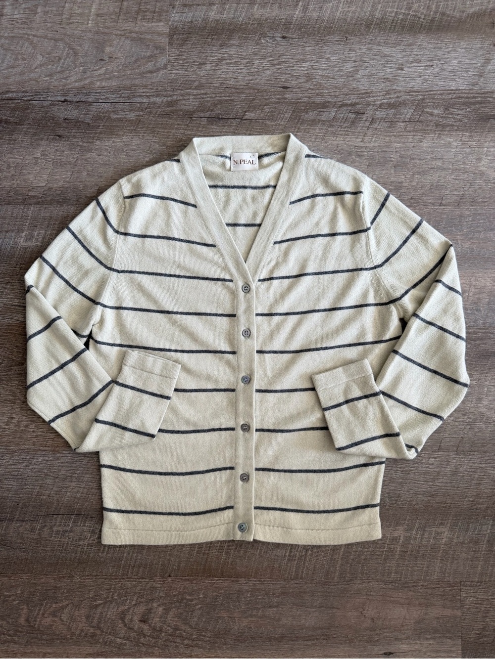 N.Peal Quiet Luxury Preppy Striped Cardigan Cashmere Silk Women's Size M
